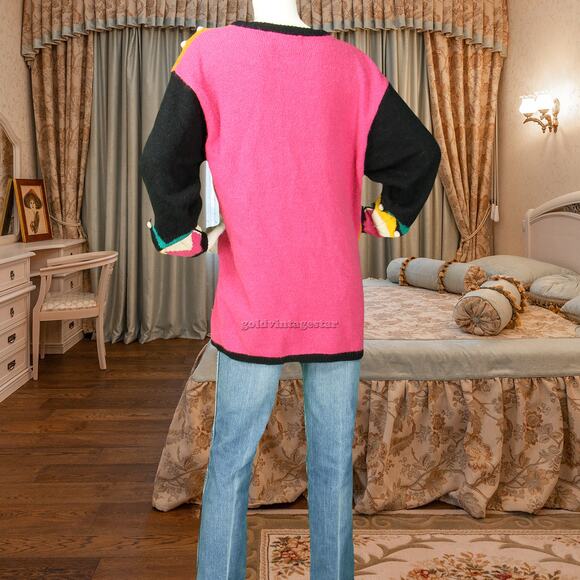 Vintage Sideeffects Loud Rainbow Abstract Art Knit Cardigan Sweater Jumper - Picture 3 of 7